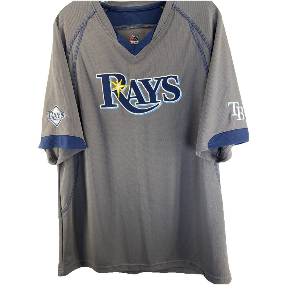 Tampa Bay Rays Jersey Men Large Majestic Batting Practice Cage Center Logo Gray